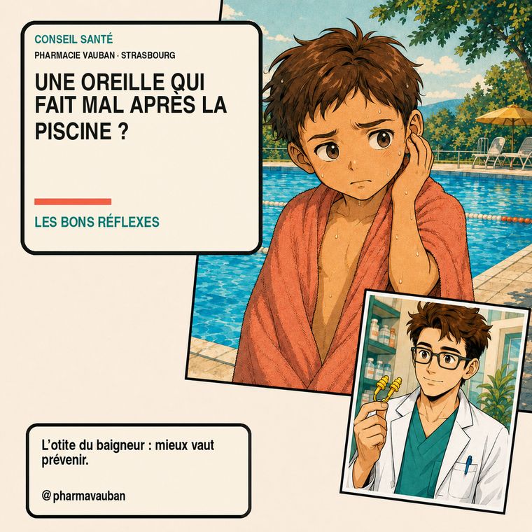 L'otite du baigneur : pourquoi elle arrive après la piscine, et le geste qui l'aggrave sans qu'on le sache.